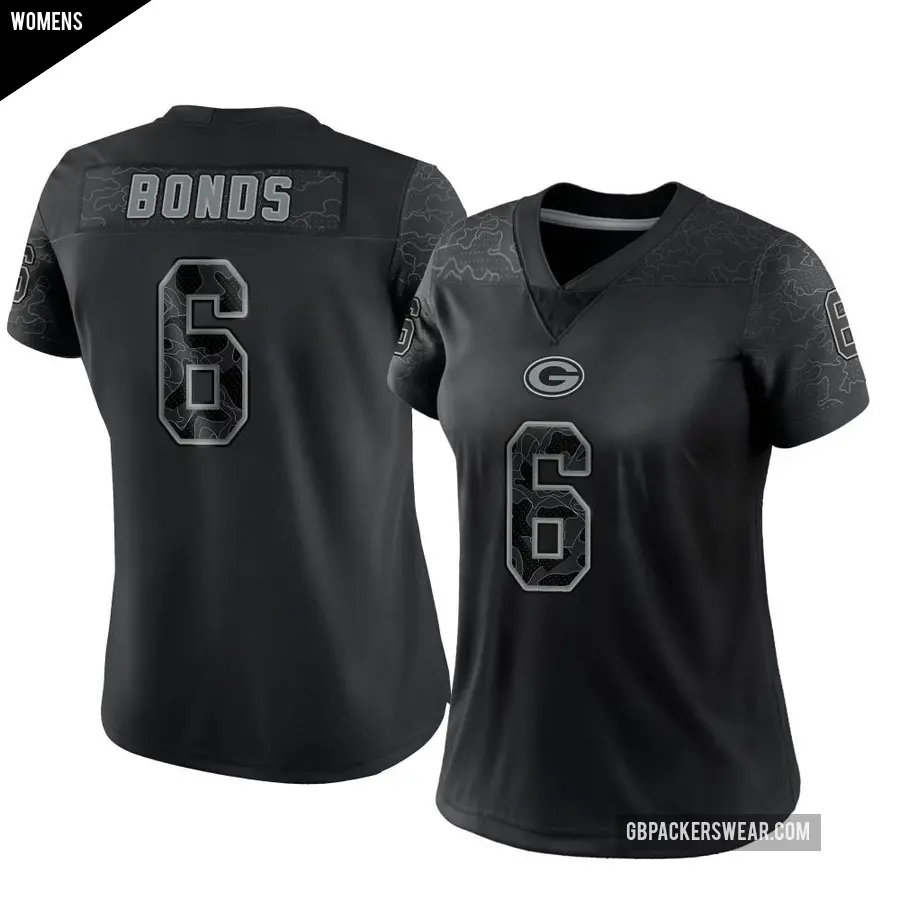 Women s Green Bay Packers 6 Jadakis Bonds Black Limited Reflective Jersey Packers Store